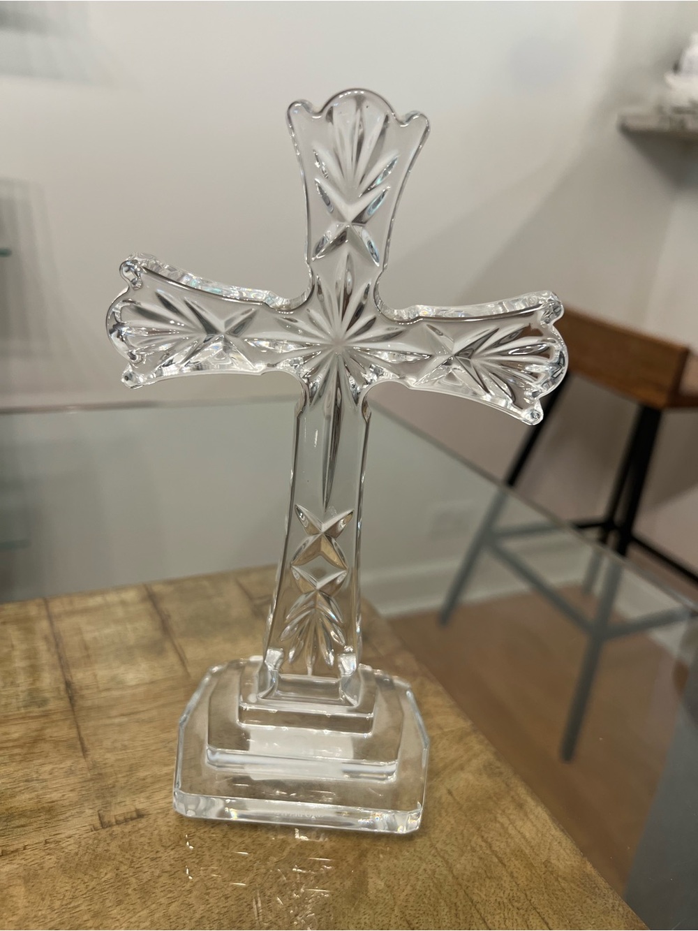 WATERFORD ETCHED STANDING CROSS, CUT LEAD CRYSTAL CROSS 8 INCHES